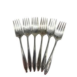 Set 6 1917 ADAM Oneida Community Plate Silverware Salad Forks Monogram